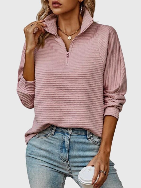 Ribbed Knit Half-Zip Pullover for Women - View 8
