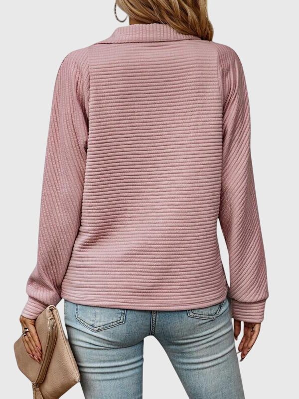 Ribbed Knit Half-Zip Pullover for Women - View 9