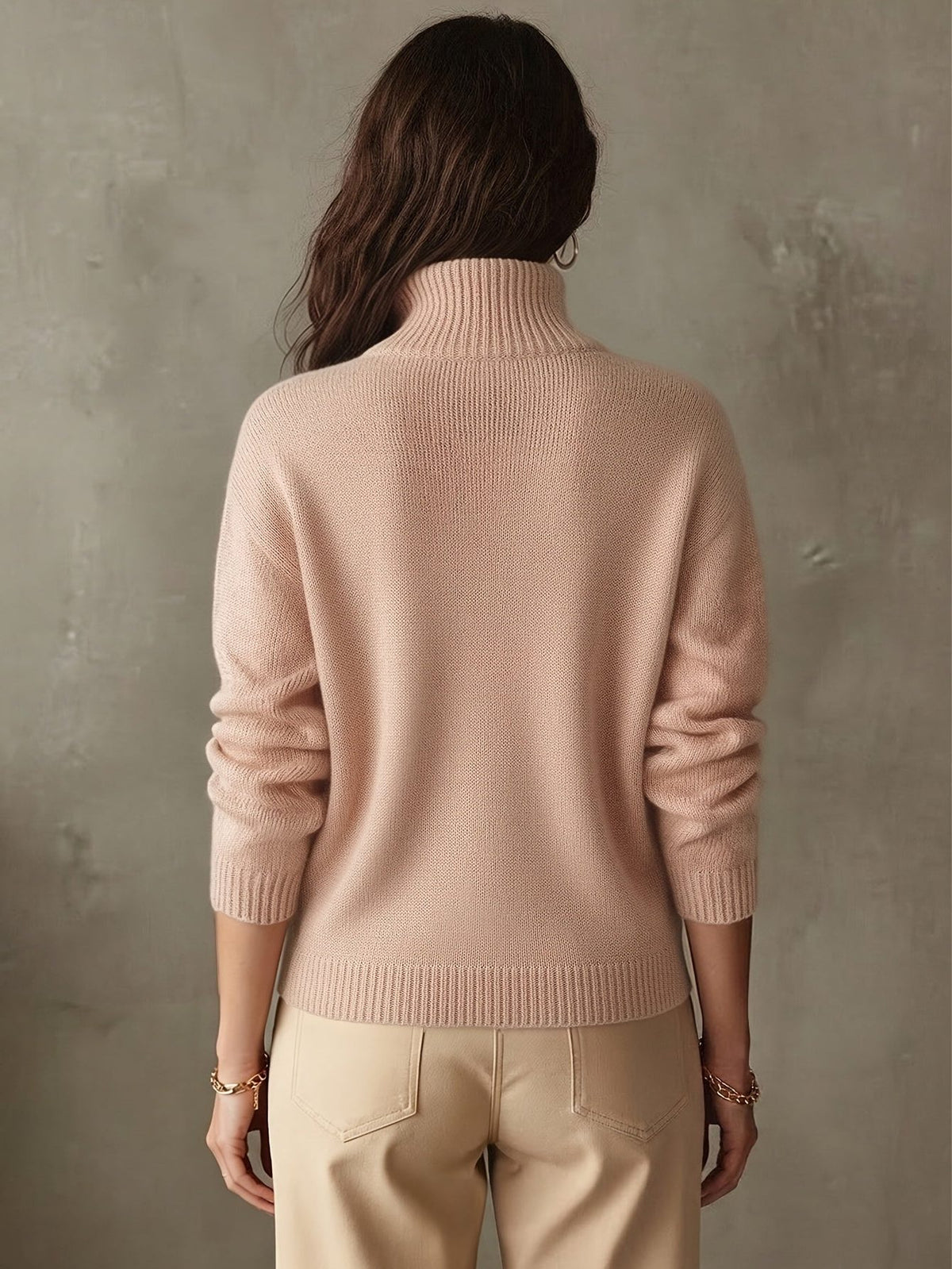 Ribbed Knit Long Sleeve Sweater with Stand Collar for Women - View 5
