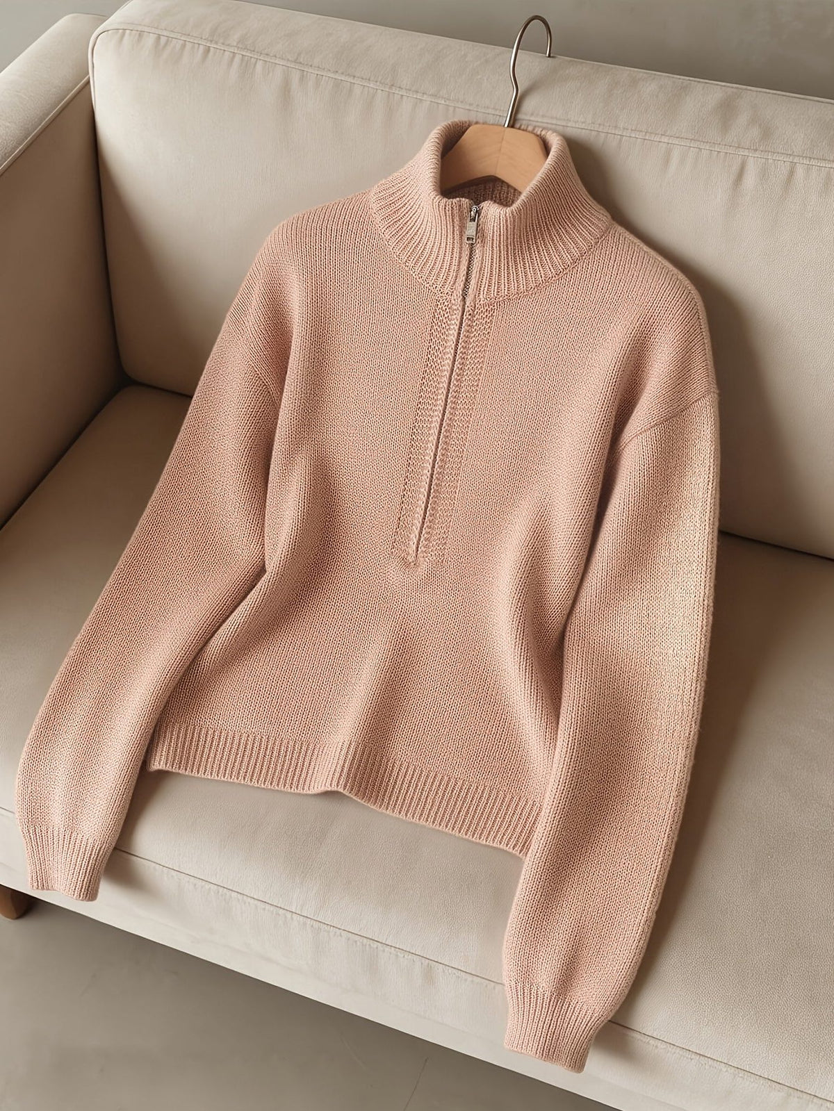 Ribbed Knit Long Sleeve Sweater with Stand Collar for Women - View 6