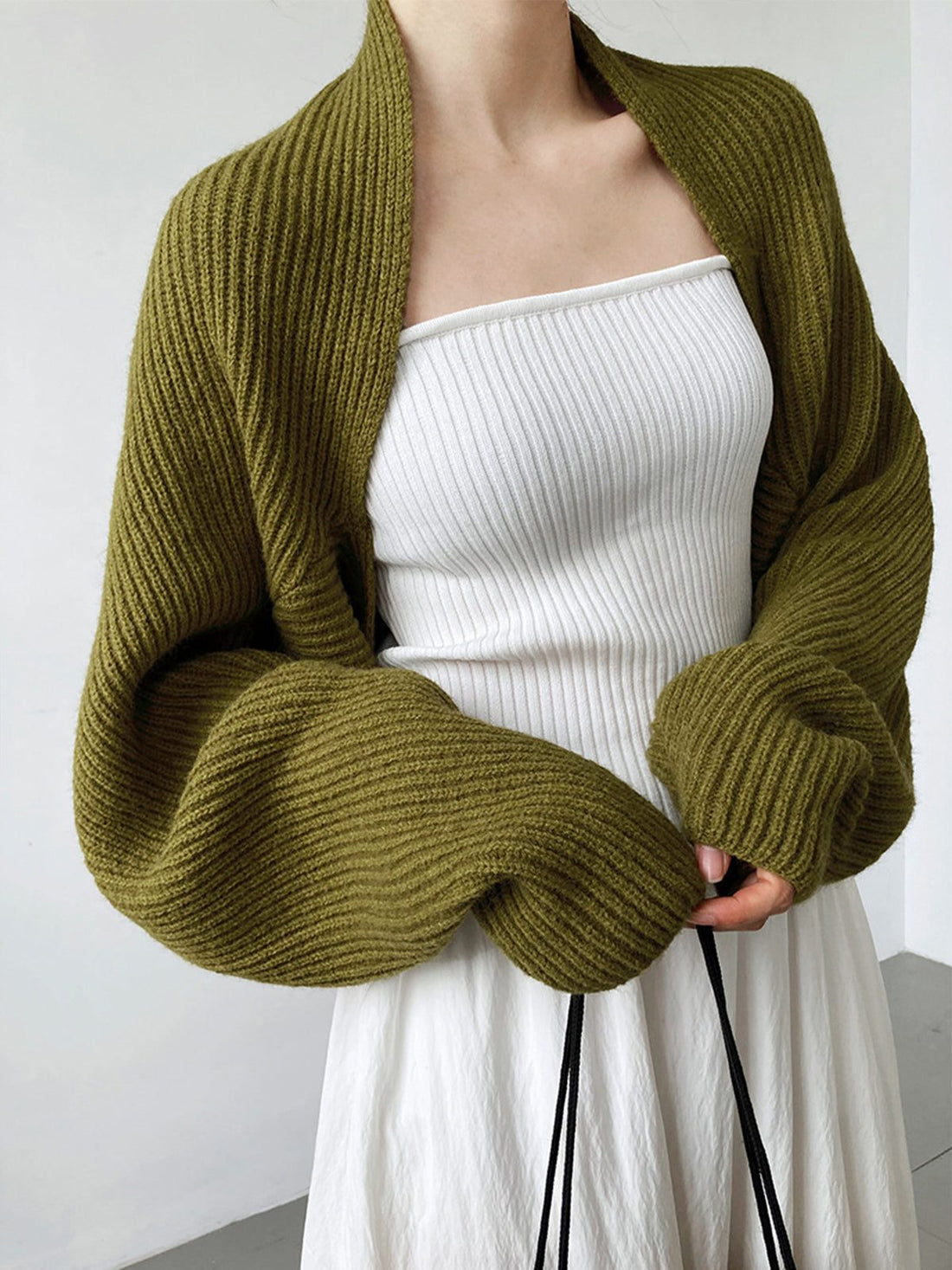 Ribbed Knit Open-Front Long Sleeve Cardigan for Women