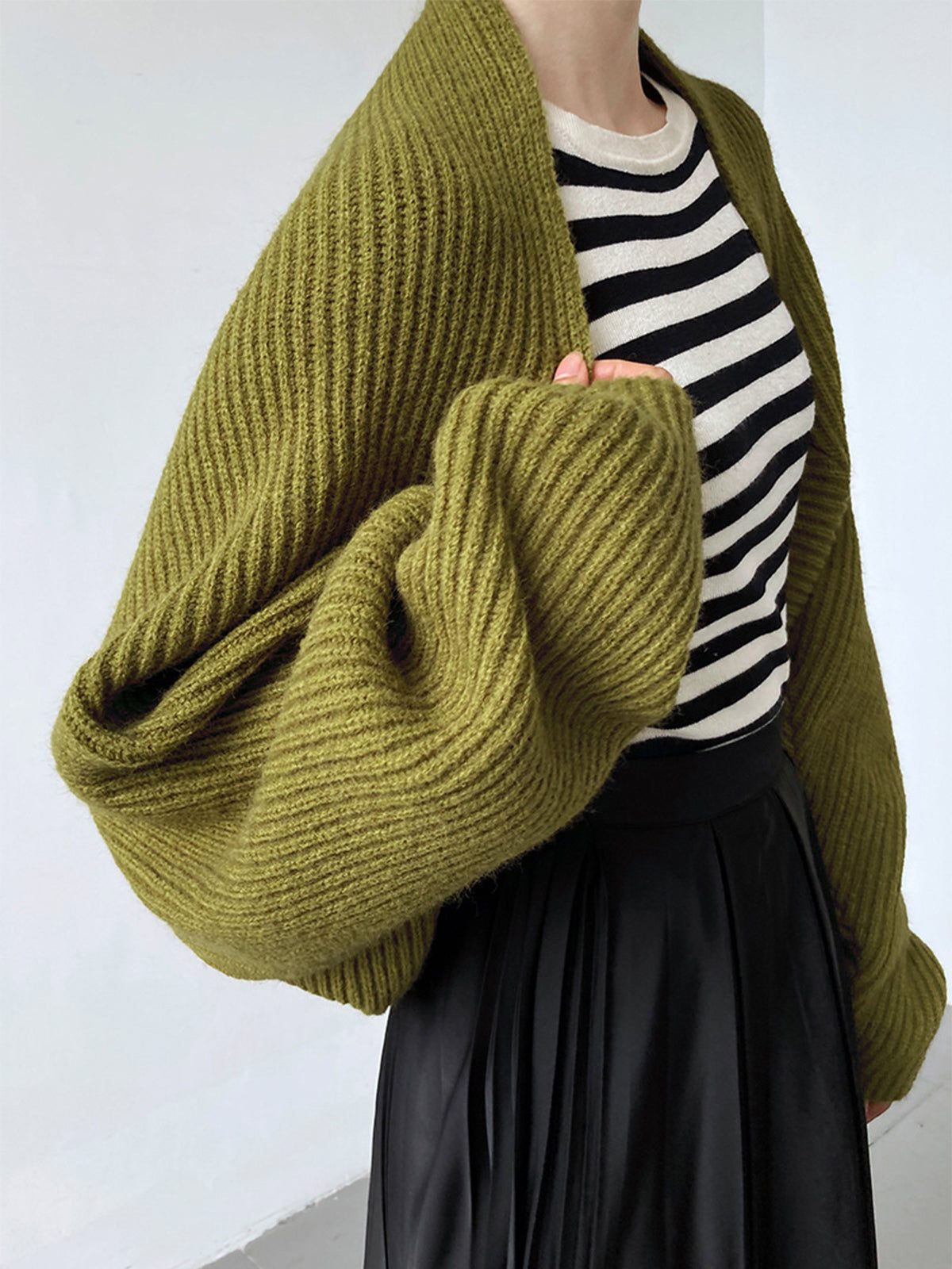 Ribbed Knit Open-Front Long Sleeve Cardigan for Women - View 2