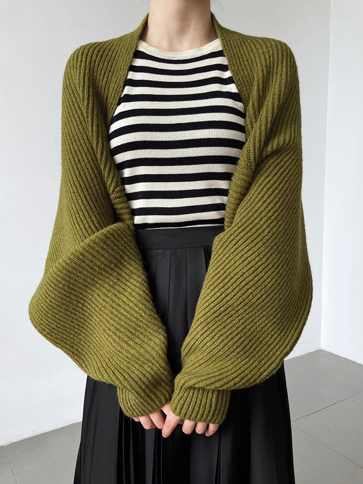 Ribbed Knit Open-Front Long Sleeve Cardigan for Women - View 3