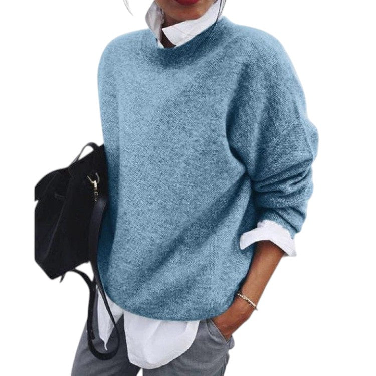 Ribbed Knit Pullover with Crew Neck for Women