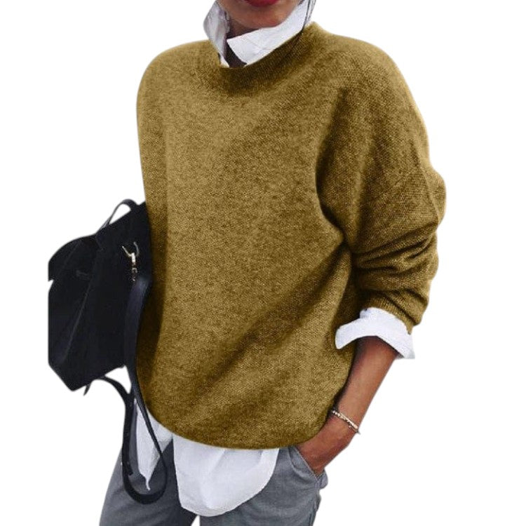 Ribbed Knit Pullover with Crew Neck for Women