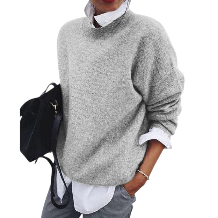 Ribbed Knit Pullover with Crew Neck for Women