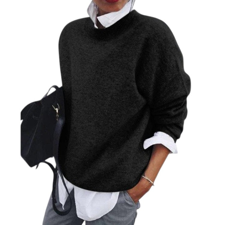 Ribbed Knit Pullover with Crew Neck for Women