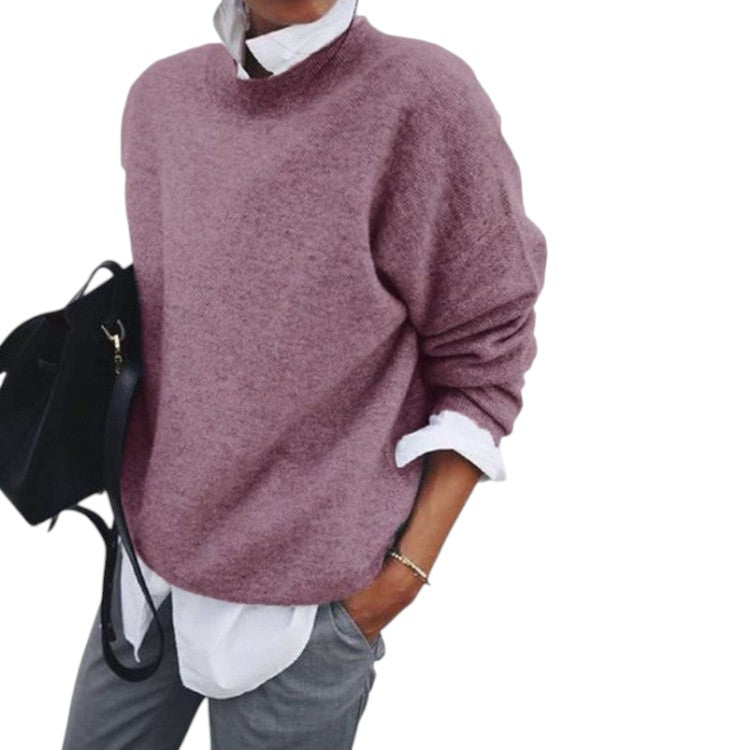 Ribbed Knit Pullover with Crew Neck for Women