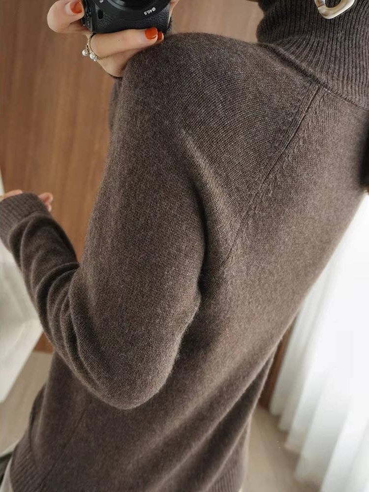 Ribbed Knit Roll Neck Merino Wool Sweater for Women - View 13