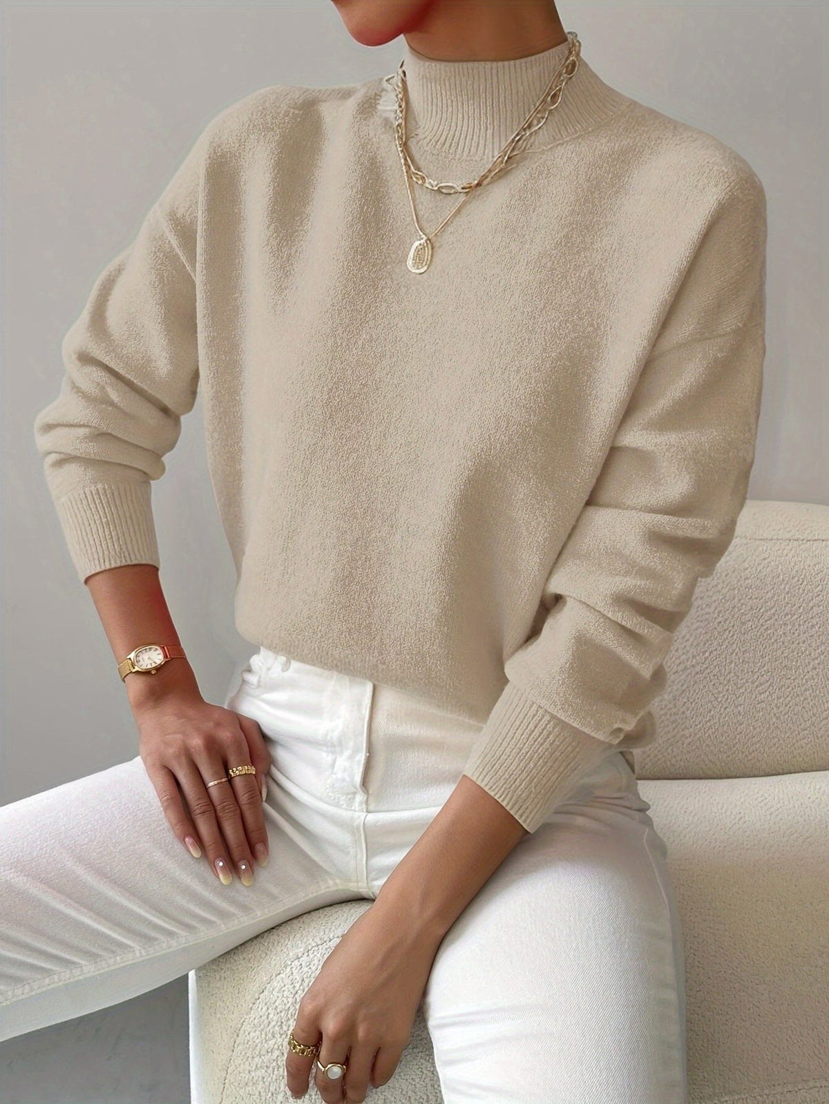 Ribbed Knit Roll Neck Sweater for Women - View 5