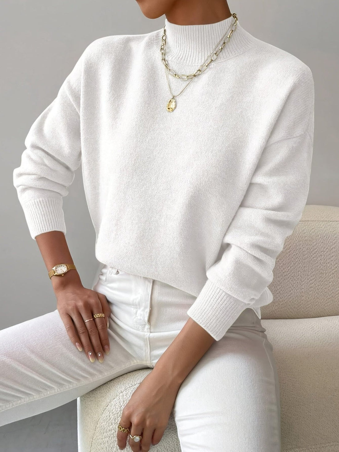 Ribbed Knit Roll Neck Sweater for Women