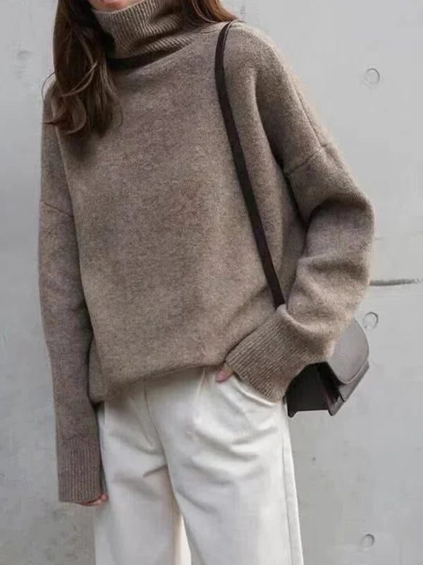 Ribbed Knit Roll Neck Turtleneck Sweater for Women