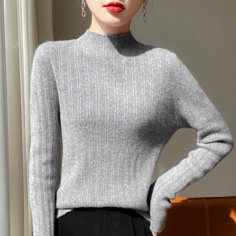 Ribbed Knit Sweater with Stand Collar for Women - View 2