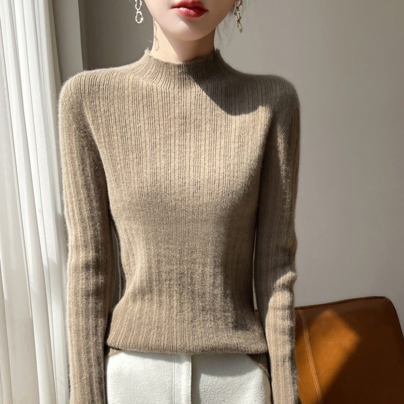 Ribbed Knit Sweater with Stand Collar for Women - View 4