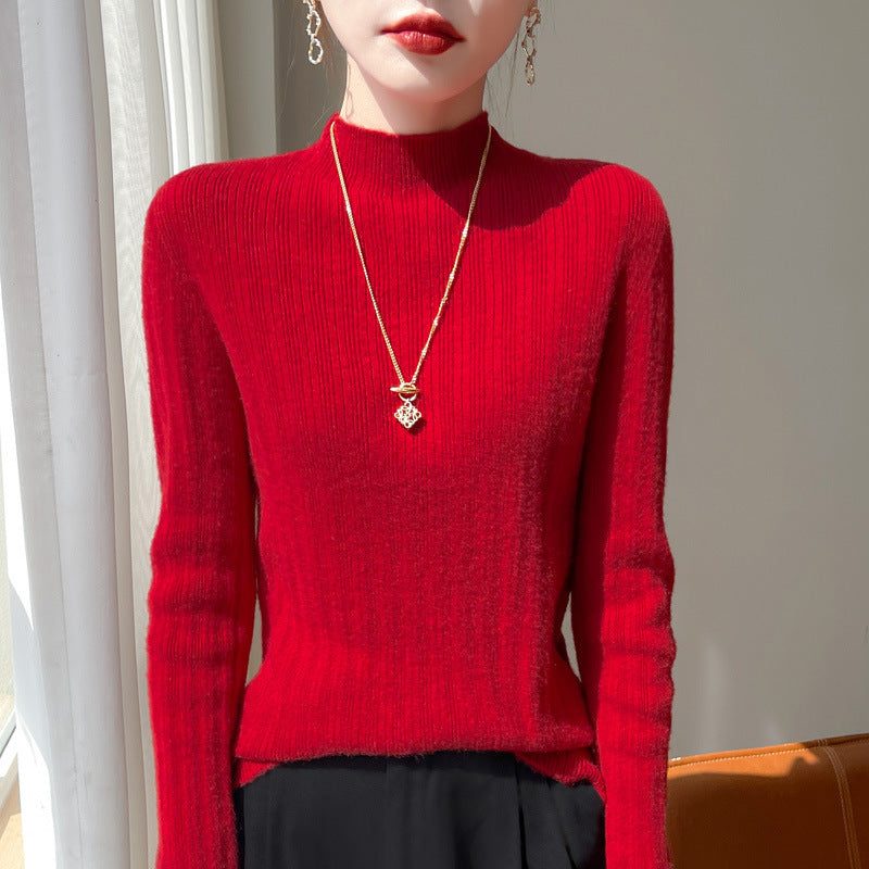 Ribbed Knit Sweater with Stand Collar for Women - View 5