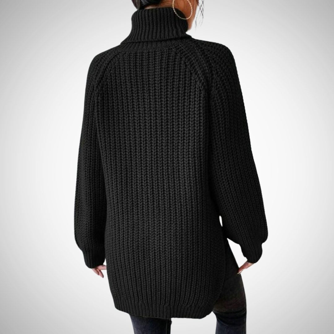 Ribbed Knit Tunic Turtleneck Sweater for Women