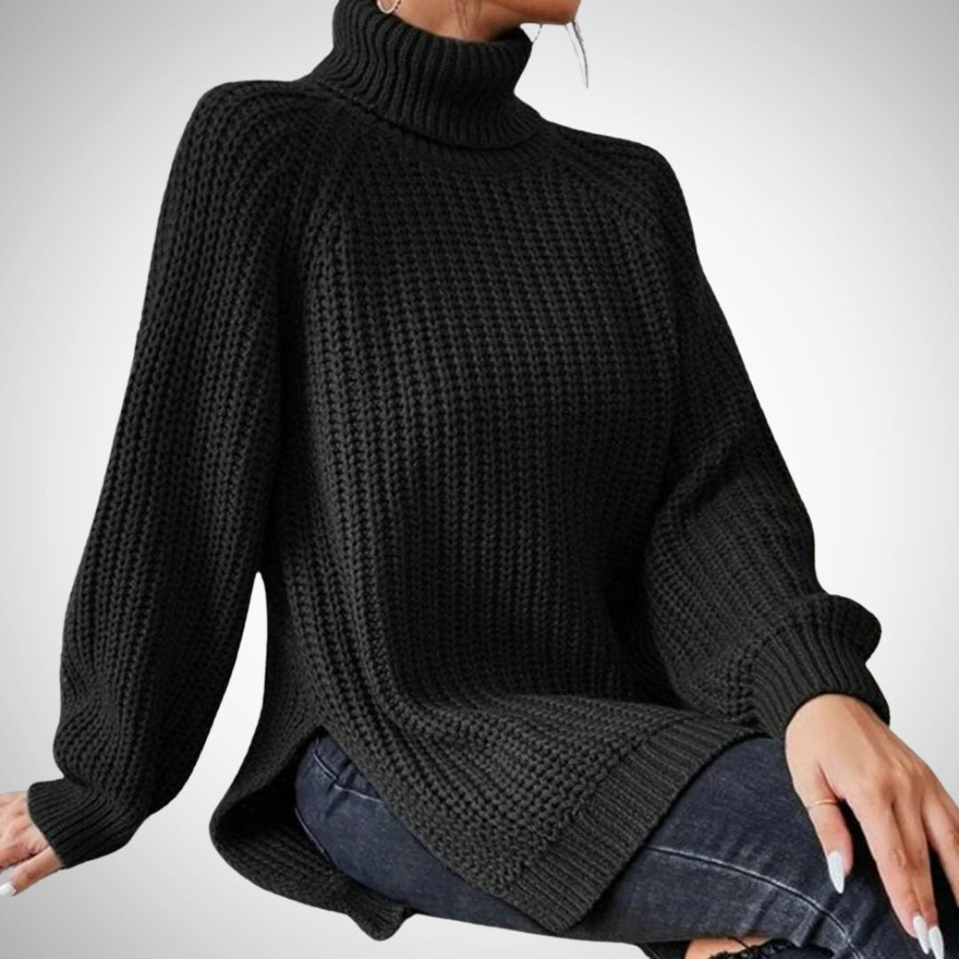 Ribbed Knit Tunic Turtleneck Sweater for Women