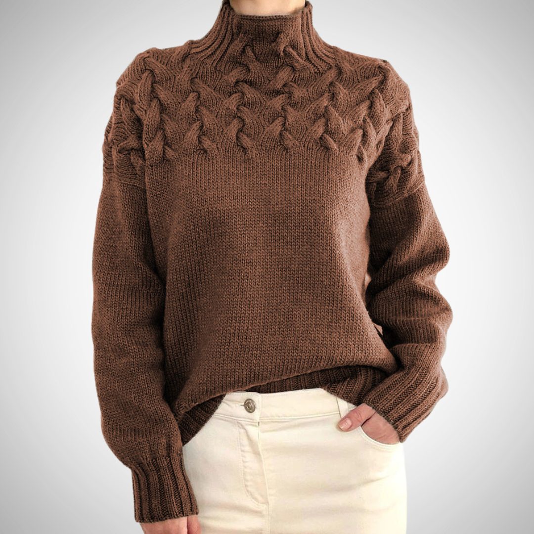 Ribbed Knit Turtleneck Sweater for Women - Braun