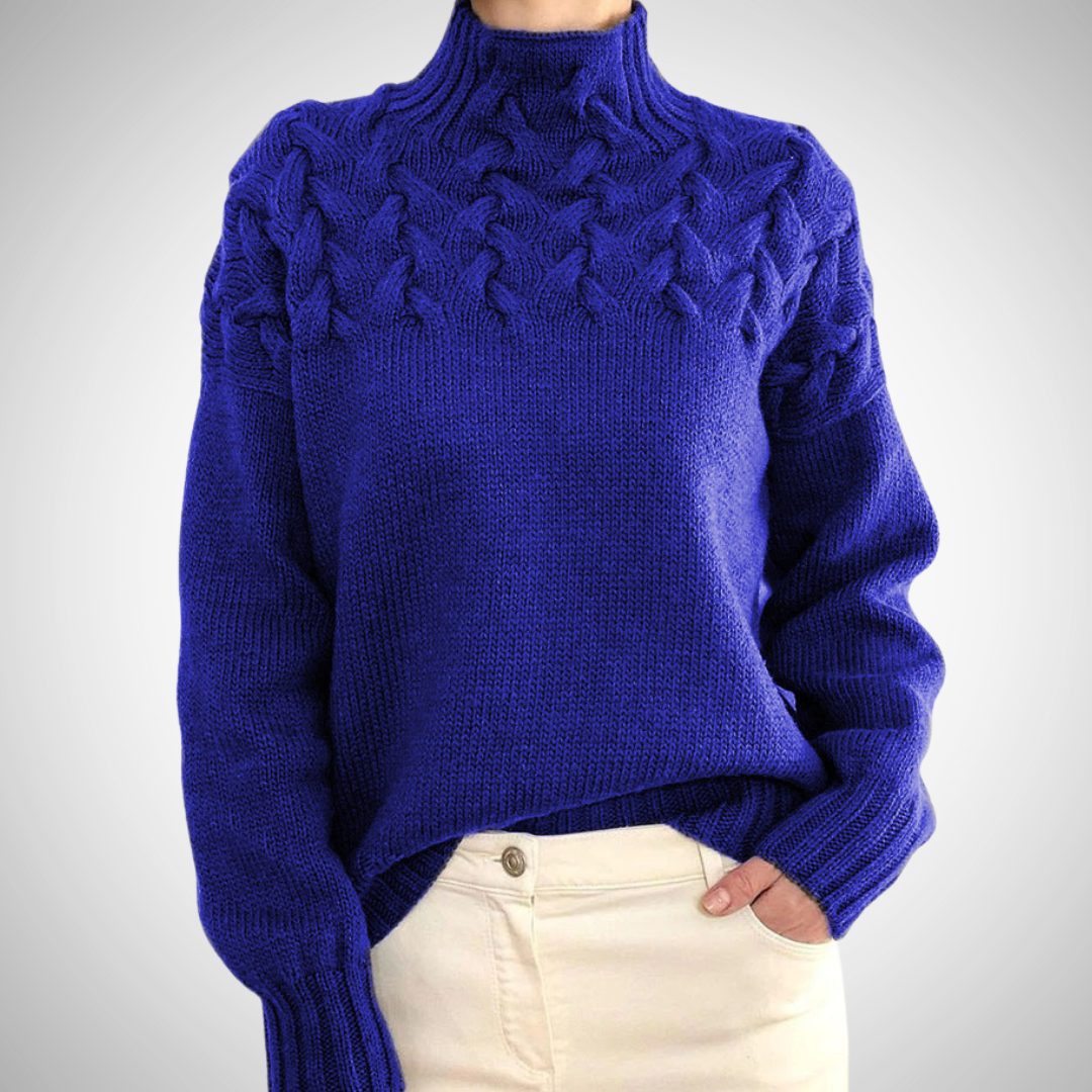 Ribbed Knit Turtleneck Sweater for Women - Blau