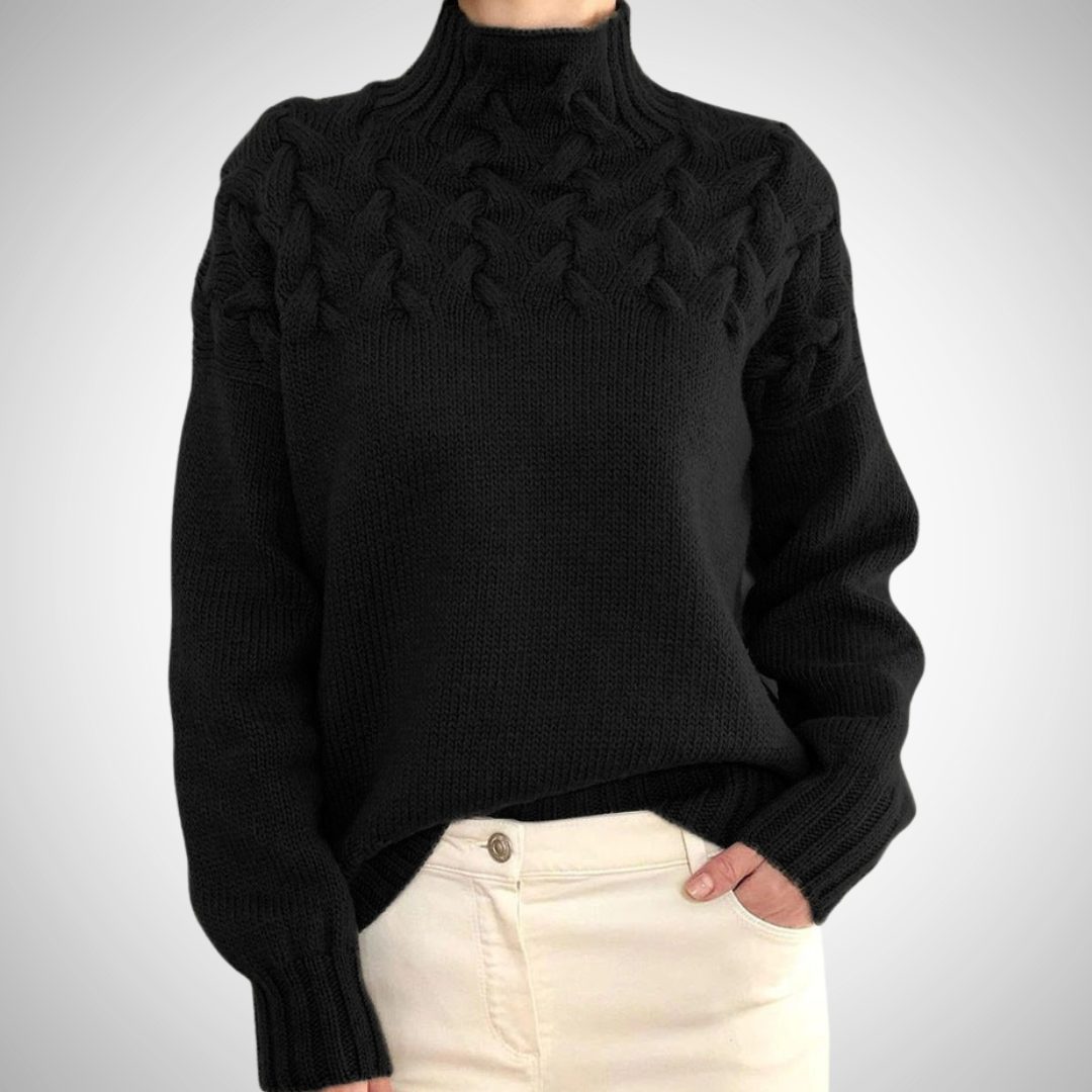 Ribbed Knit Turtleneck Sweater for Women - Schwarz