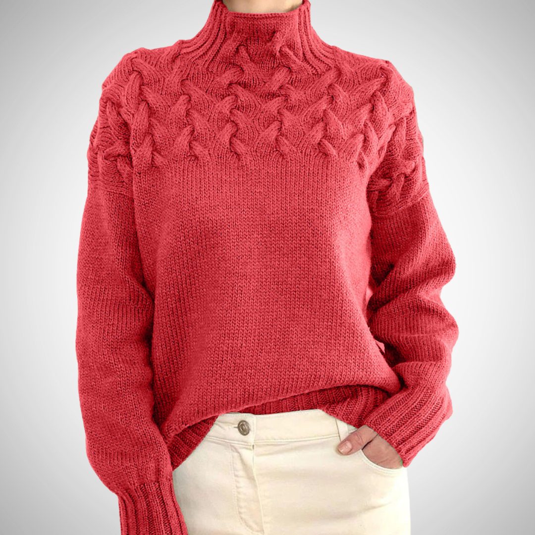Ribbed Knit Turtleneck Sweater for Women - Wassermelone rot
