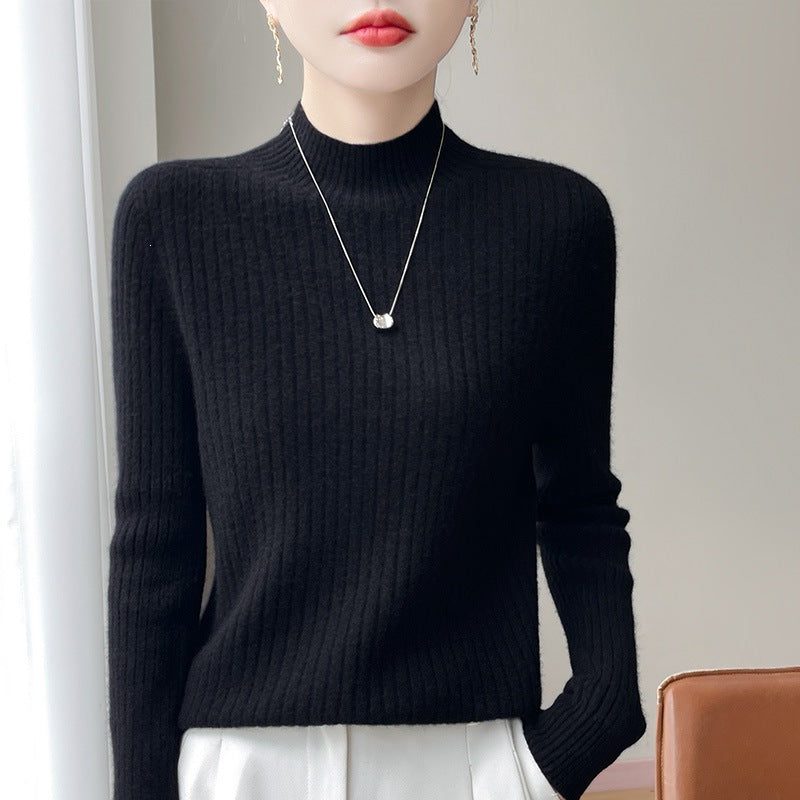 Ribbed Knit Turtleneck Sweater with Cashmere Look for Women