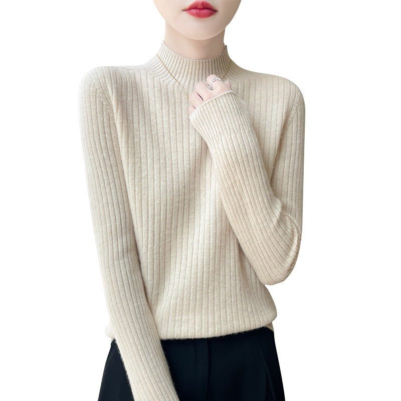 Ribbed Knit Turtleneck Sweater with Cashmere Look for Women - View 5