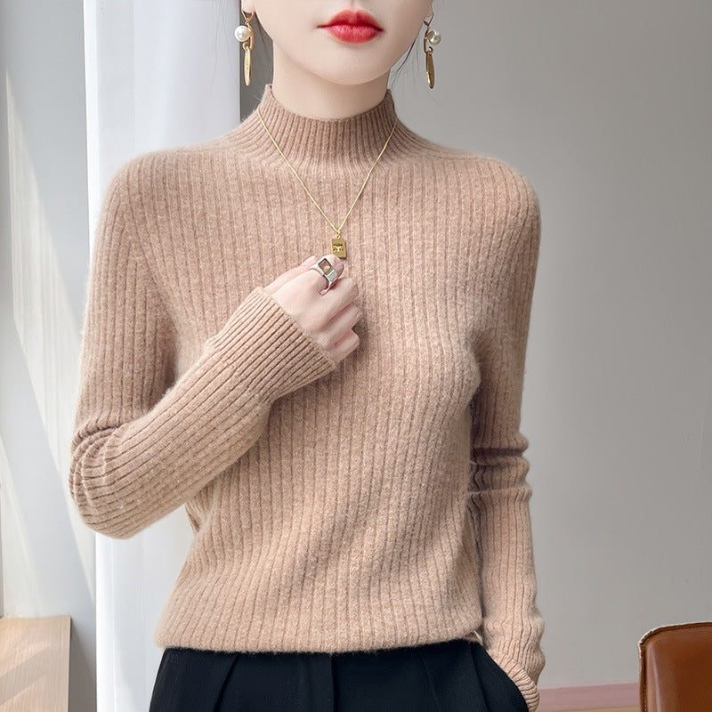 Ribbed Knit Turtleneck Sweater with Cashmere Look for Women