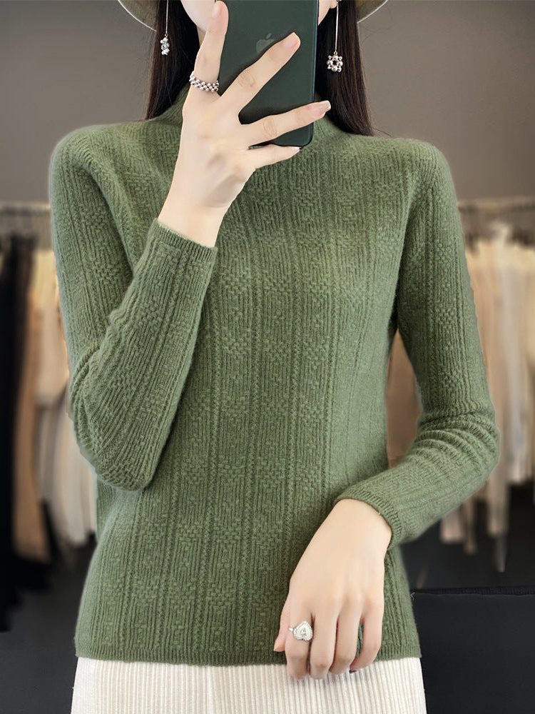 Ribbed Knit Wool Turtleneck Sweater for Women - View 3