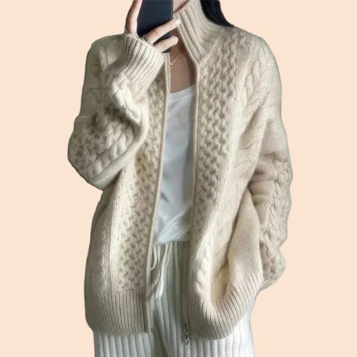 Ribbed Knit Zip-Up Cardigan for Women - View 2