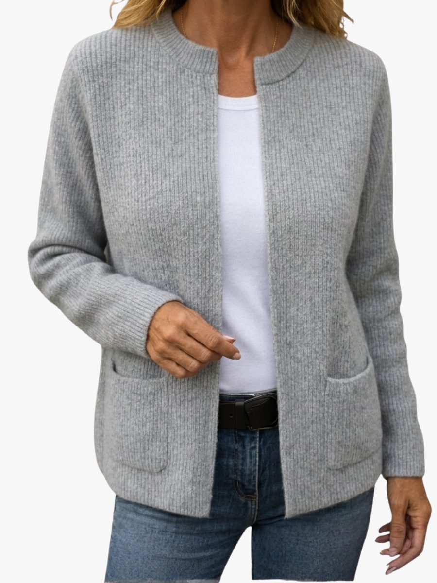 Ribbed Knit Zip-Up Cardigan with Pockets for Women