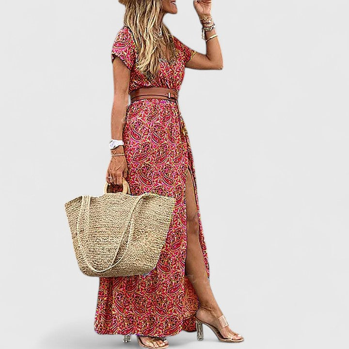 Printed Maxi Dress with Belt for Women