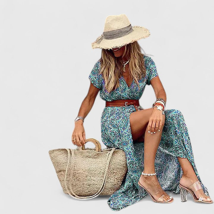 Printed Maxi Dress with Belt for Women