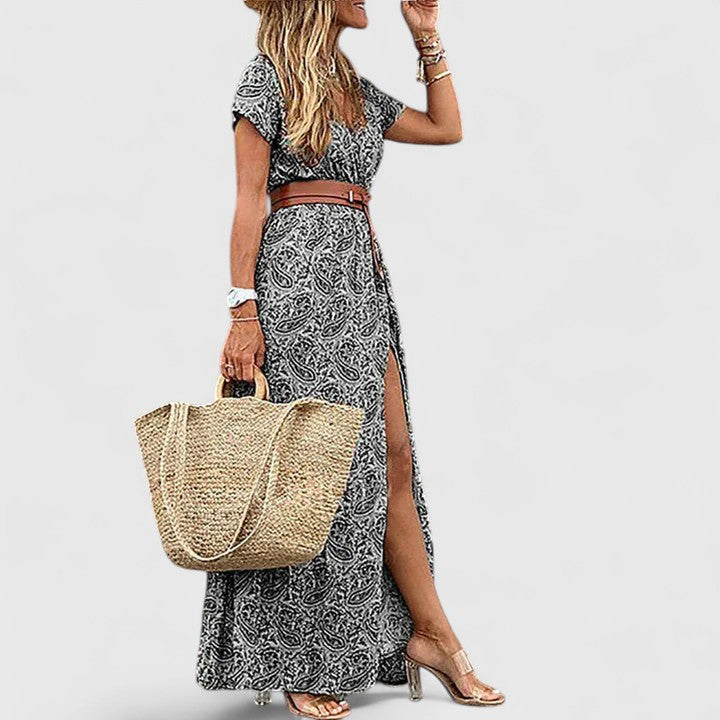 Printed Maxi Dress with Belt for Women