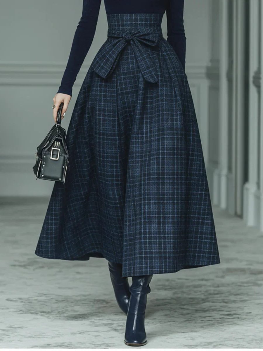 Roll Neck Long Sleeve Midi Skirt Set for Women - View 3