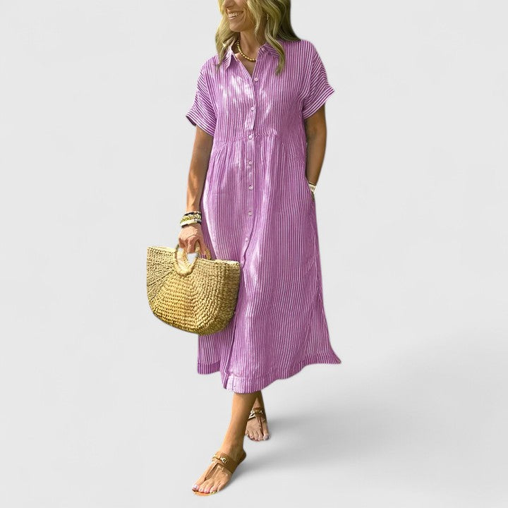 Striped Short Sleeve Shirt Dress for Women