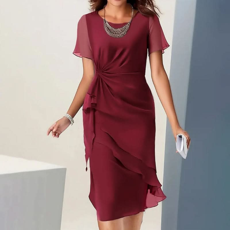 Ruffle Midi Formal Dress with Flutter Sleeves for Women