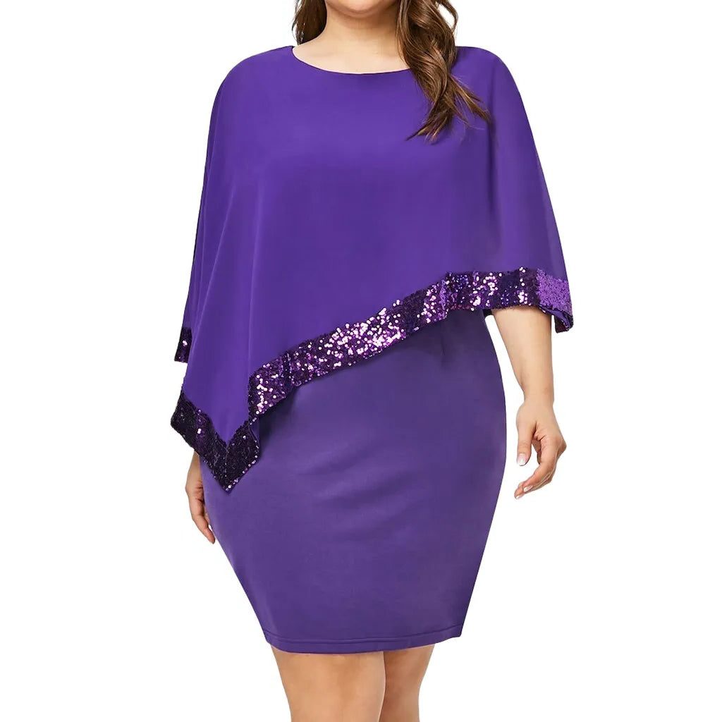 Sequin Cold Shoulder Midi Dress for Women - Purple