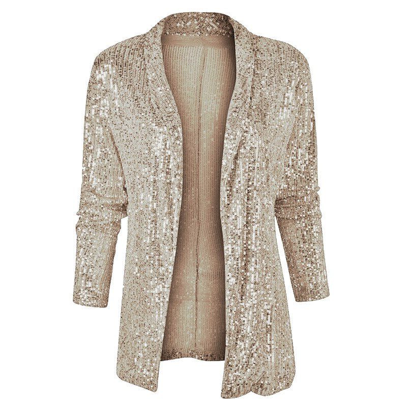 Sequin Long Cardigan for Women - Gold