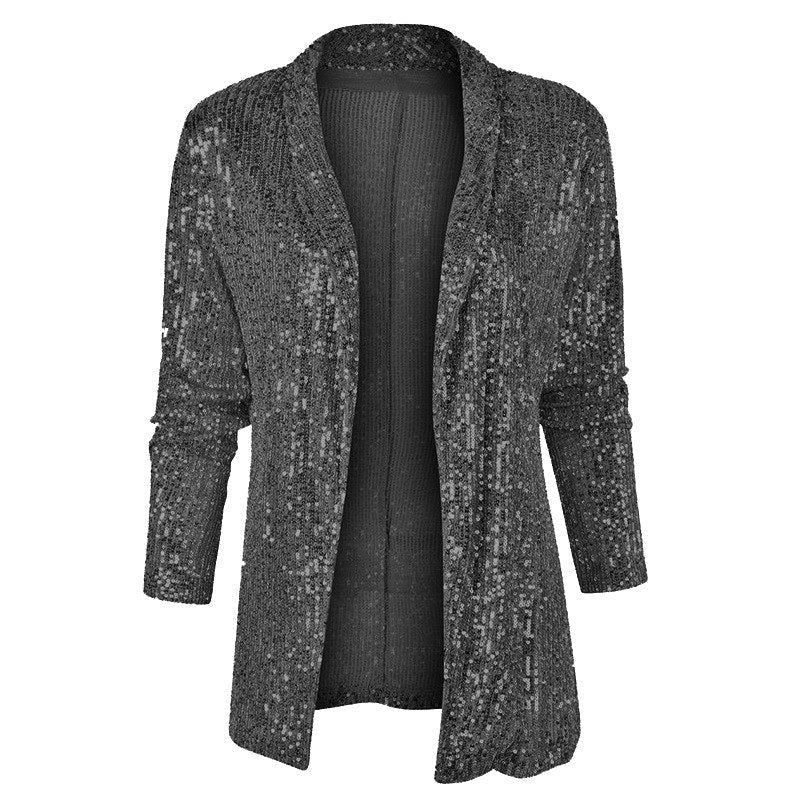 Sequin Long Cardigan for Women - Black