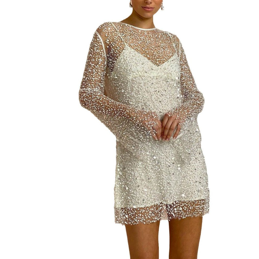 Sequin Long Sleeve Mini Dress for Women - View 3