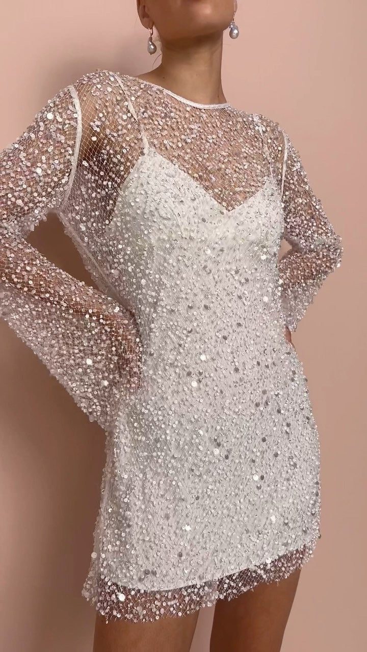 Sequin Long Sleeve Mini Dress for Women - View 5