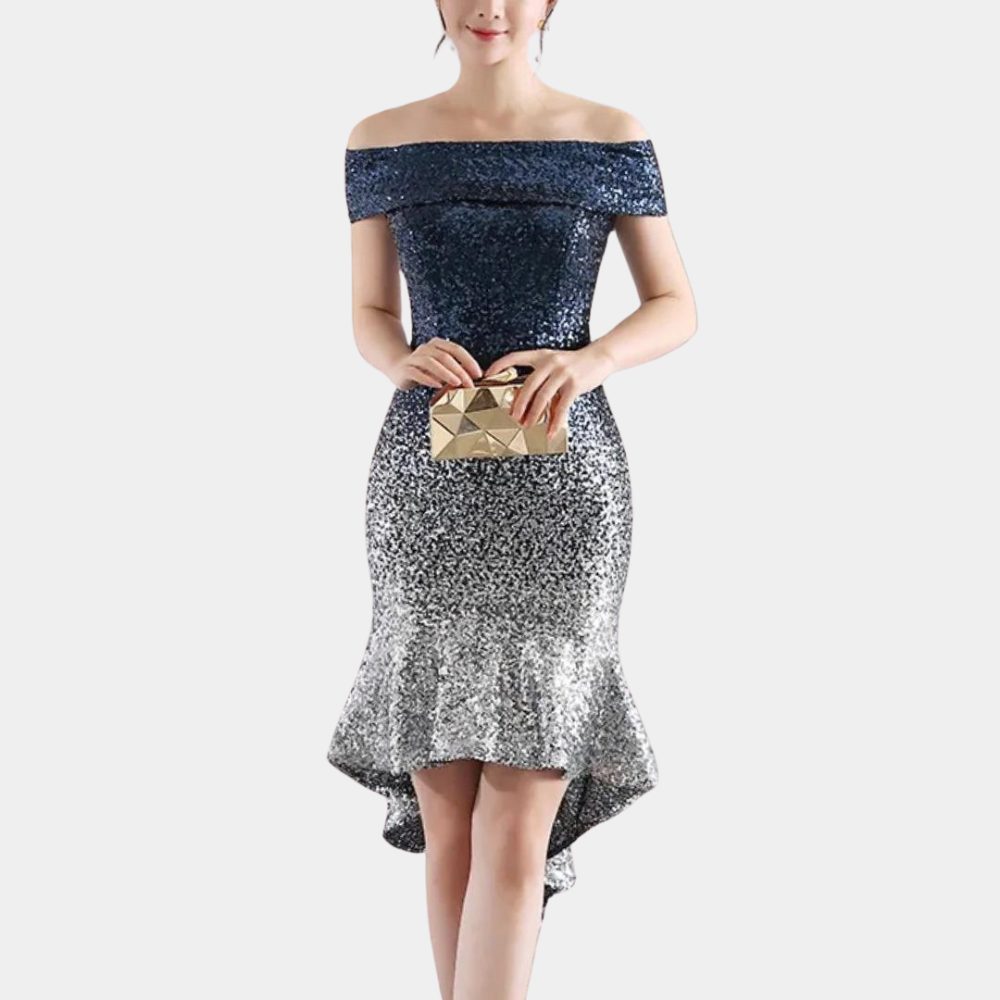 Sequin Off-Shoulder Midi Dress for Women - Dark Blue