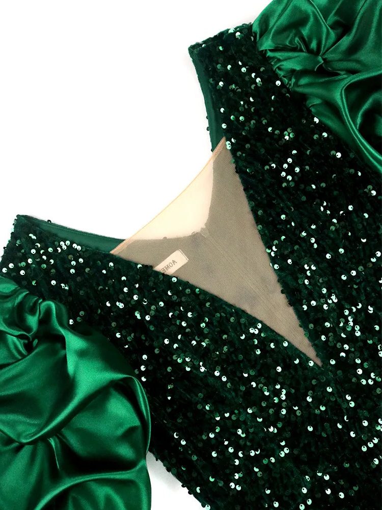 Sequin Puff Sleeve Midi Dress for Women - View 5