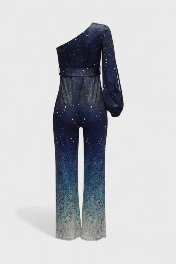 Sequin Wide Leg Jumpsuit One-Shoulder Formal for Women - View 3