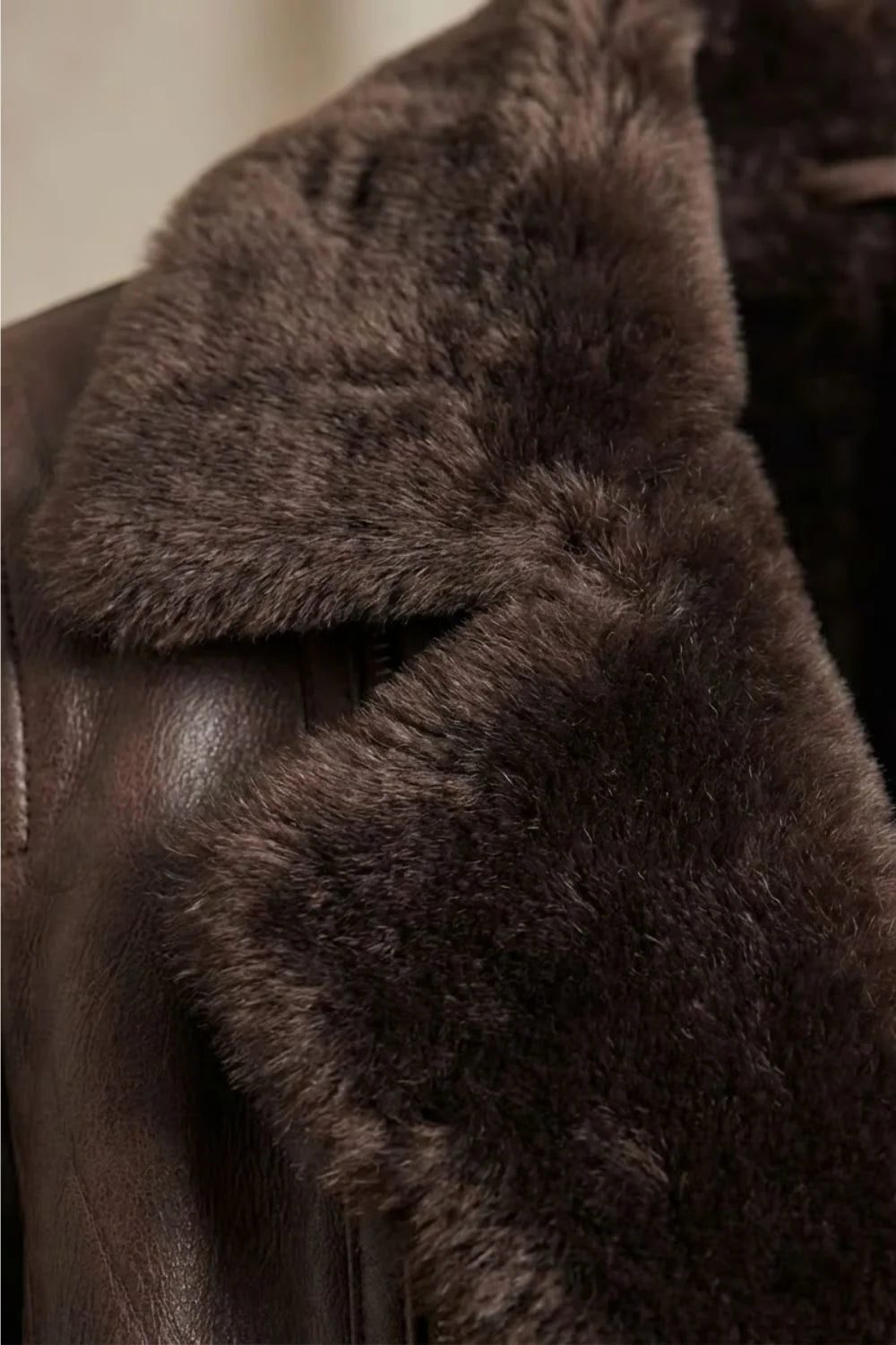 Shearling Lined Leather Jacket with Zip Closure for Women - View 5