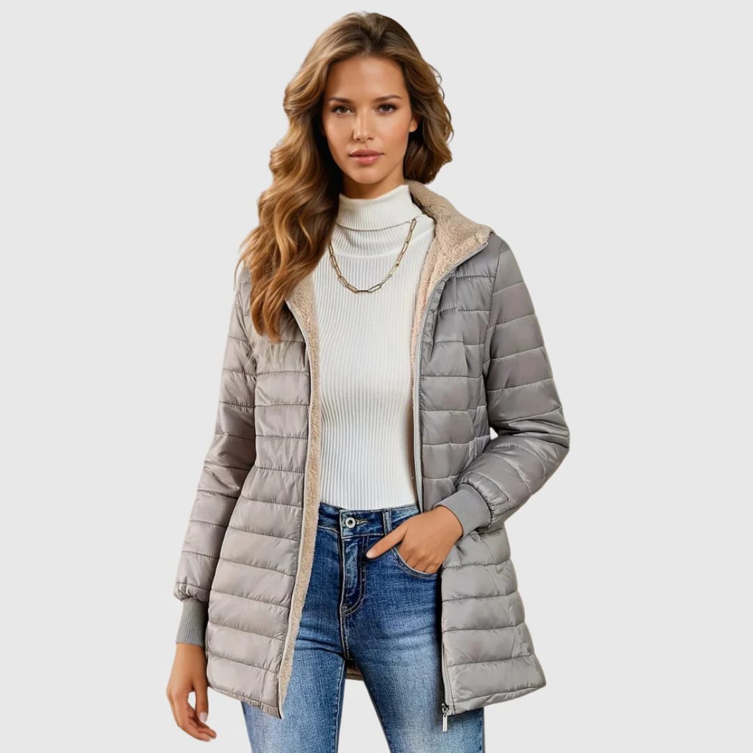 Sherpa-Lined Long Puffer Jacket for Women