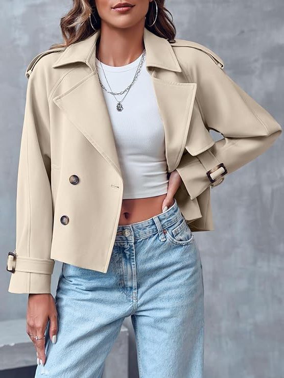 Short Double-Breasted Trench Coat for Women