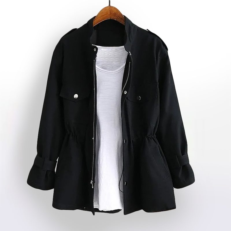 Short Lapel Trench Coat for Women - Black