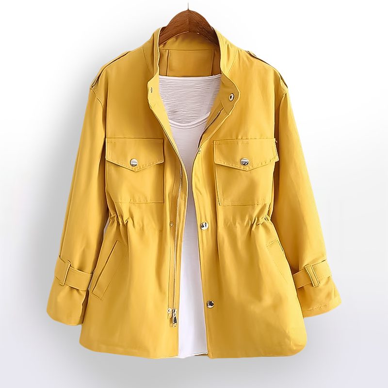 Short Lapel Trench Coat for Women - Yellow